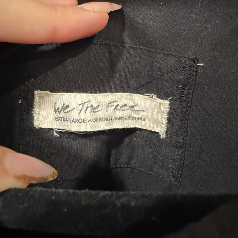 We The Free People Black Cotton Peplum Raw Hem Button Down Shirt XL OB1694649 - Picture 3 of 9